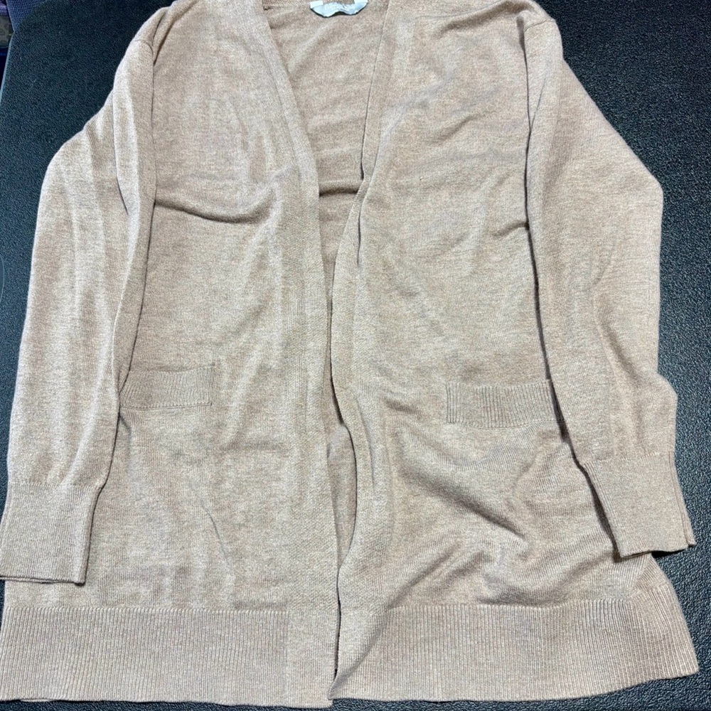 Elegant Tan Open Front Cardigan Cashmere Blend